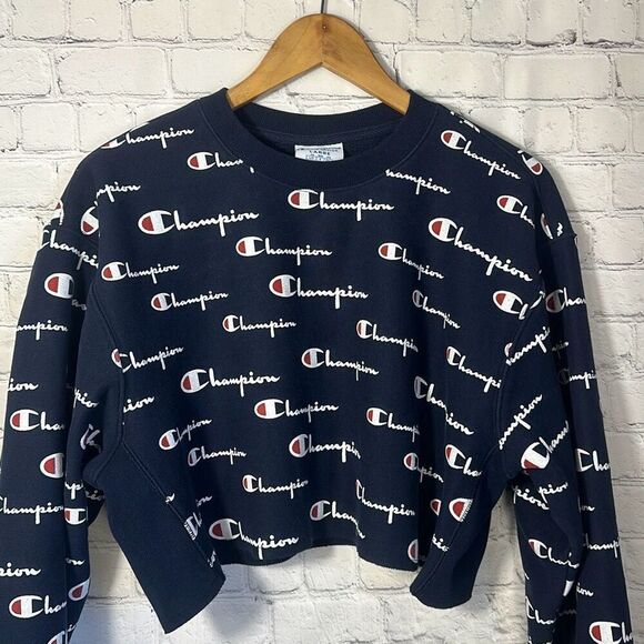 Champion Reverse Weave All Over Print Cropped Crewneck Sweatshirt size L Large - Picture 2 of 8